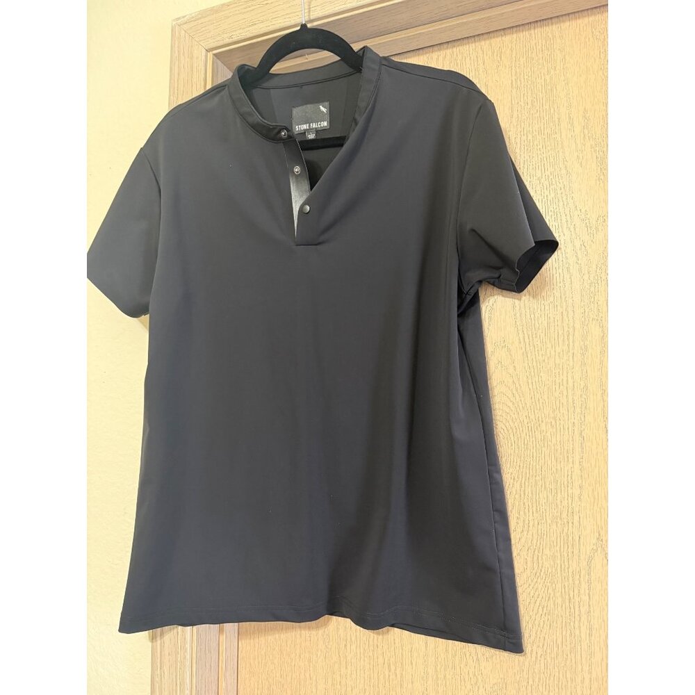 Stone Falcon Men’s Black Short Sleeve Henley Shirt Size Large